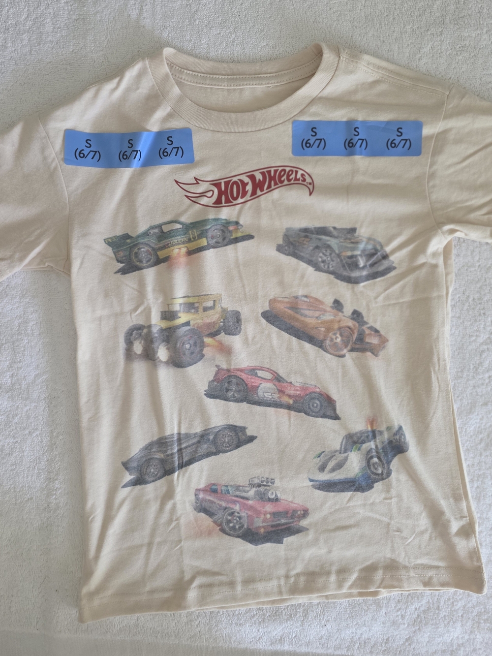 Mattel Hot Wheels Cream Kids Tee with Multicolor Car Prints